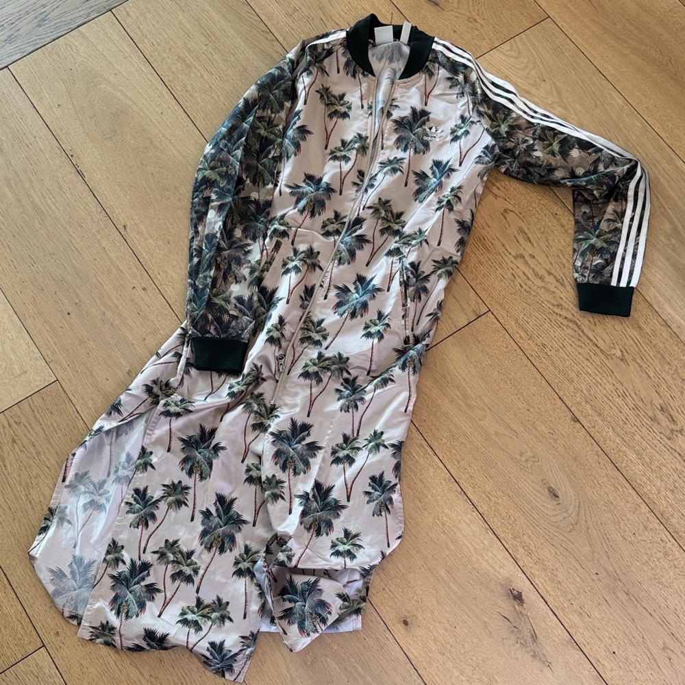 Adidas Cream and Green Palm Print Top